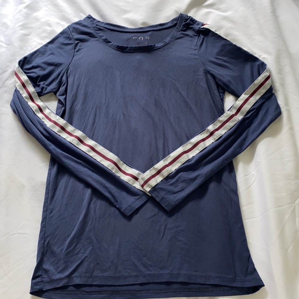 Dark Blue Long Sleeve Tee w/stripes on arms